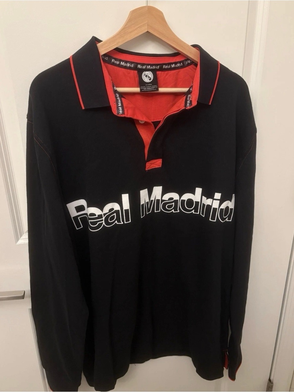 Real Madrid Long Sleeve Polo Shirt 2XL Black Red Soccer Football Authentic